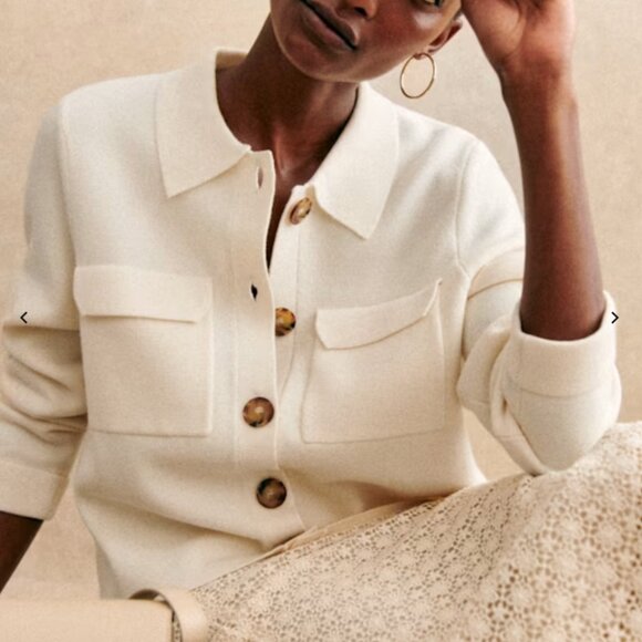 BEST Sezane Betty Cardigan XSmall Ecru Ivory White French Wool Causal Classic - Picture 3 of 9